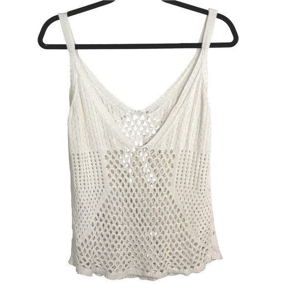 The Unbranded Brand Tops - Pointelle‎ Crochet V Neck Semi Sheer Camisole Top Small Festival Feminine Fairy